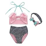 Allouli 3本の赤ちゃんの女の子水着セットレーストップ+プリントパンティ+ヘッドバンド水着