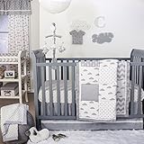 Grey Cloud and Geometric Patch 4 Piece Baby Crib Bedding Set by The Peanut Shell by The Peanut Shell