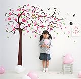 保育ルーム、かわいいフクロウかわいい花ツリーの装飾取り外し可能なビニールの壁飾りシール壁画ポップ