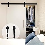 CCJH アンティーク スチール スライド 物置ドア取り付け金具 木製のシングルドア用金具 矢印デザイン 9.6FT for Single Door ブラック A96SAS00