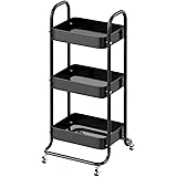 キッチンワゴン キャスター付き 3段 収納カート 大容量 キッチンラック 組立簡単 耐荷重 スリム オフィス 移動式 おしゃれ 収納ラック ベビーワゴン 幅46×奥行35.5×高80cm バスルーム ベッドルーム ランドリー リ ビングルーム用 (ブ
