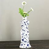 TOPmountain ブルーホワイトポーセリン チョンサム花瓶 中国の花の花が描か 彫刻像セラミック ホームデコレーション