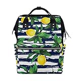 ママバッグ　マザーズバッグ　リュックサック　ハンドバッグ　旅行用 レモン柄 ストライプ ファション