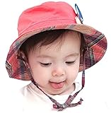 帽子 キッズ 日よけ帽子 uv かわいい ベビー 幼児用 バケットハット 男の子 女の子兼用 コットン素材 リバーシブル仕様 チェック柄 サファリハット あご紐付き 保育園 幼稚園 お出かけ キャンプ