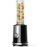 ジューサー ミキサー ブレンダー スムージー 氷も砕ける 小型 果物 600mlボトル 260W 取り外し可能な刃 水洗い PSE認証済み レシピ、日本語取扱書付き