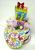 ご出産お祝い＜おむつケーキ＞　リーズナブルなお値段のかわいいおむつケーキ　ロディK (男の子用ブルーリボン）