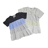 子供服　ベビー　女の子　半袖Ｔ　ドットストライプレースの切り替えチュニック 90 ブルー系