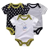 Chamie新生児から ロンパース 赤ちゃん 綿100 半袖 Baby ボディースーツ 3枚セット ベビー服 ブラック 0-3M