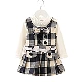 FEVON　ワンピース　こども　ベビー服　女の子　ドレス　ガールズ　2点セット　長袖　tシャツとドレス　レース　フリル　チェック柄　リボン　ベルト付き　可愛い　おしゃれ　フォーマル　通園 通学　入園式