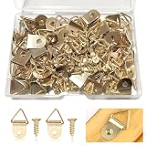 額縁金具 吊り金具 1箱50セット ゴールド 額吊り金具 木ネジ付き 額縁用フック 簡単取り付け 軽量設計 額縁/写真/アート作品/ポスター/ミラー/ディスプレイ用 (ゴールド)