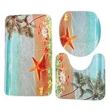 Venice : 3pcs Sea Worldデザイン台座ラグバスマットフランネル貝Contour Pedestalラグトイレ蓋カバーカーペットバスルームセット