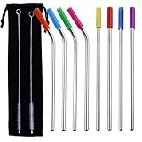 chrikathy 8pcs Longステンレススチールメタルストロー再利用可能な交換用クリーニング+ 2pcs Freeクリーニングブラシと余分なシリコンソフトヒント