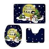 Coloranimalクリスマススタイル3 Piece Bathroom RugセットBathmat / Contourマット/トイレ蓋カバー ブルー K-CC3406CP