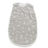 AKC ベビー スリーパー パジャマ 4重ガーゼ 薄手 コットン 寝袋 赤ちゃん 出産祝い (四層グレー)