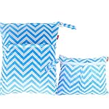 Damero 2pcs Pack Travel Baby Wet and Dry Cloth Diaper Organizer Bag, Blue Chevron by Damero
