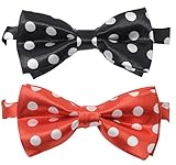 【SACHIHARE】キッズ 子供用 蝶ネクタイ ワンタッチ 簡単装着 水玉 ドット柄 かわいい フォーマル 2色セット (黒（大水玉）+赤)