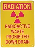 Brady 129213 Radiation and Laser Sign, Legend "Radiation Radioactive Waste Prohibited Down Drain", 1