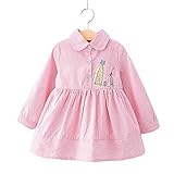 子供服 長袖 ワンピース 女の子 綿100％ 中小児童 秋冬着用清楚系縦ストライプのワンピース 3-8歳 新型韓国スタイル (140cm, ピンク)