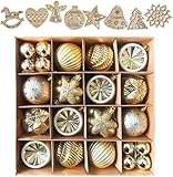 クリスマス オーナメント 飾り ボール 6㎝ 3㎝ ゴールド 38個 大容量 北欧 木製 8種類 14枚 セット