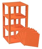 Premium Orange Stackable Base Plates - 10 Pack 6" x 6" Baseplate Bundle with 80 Orange Bonus Buildin