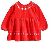 Alec&yule 子供スモック 幼稚園 女の子 お食事エプロン 子供前掛け 食べこぼし防止 お砂場着 防水 子供外食用 長袖 フリル ユーデユロイ製 秋冬 レッド 110
