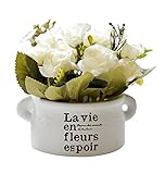 人工偽白バラの花をポット