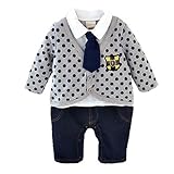 【Buy the world】 ベビー フォーマルウェア カバーオール ネクタイ 蝶ネクタイ コットン 赤ちゃん ボディスーツ ネイビー×レッド 90