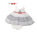 Girls Gorgeous Strappy WHITE Summer Dress Navy Anchor Design Inc Knickers & Headband 12-18 Months by