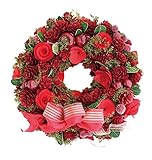 彩か SAIKA リース S 赤 レッド インテリア用 玄関飾り ラブリー CXO-187Sr Ribbon Wreath -Green grass w/Apple berry S Red
