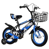 JoFist 子供用自転車、高炭素鋼製、補助輪、フェンダー、バスケット付き、12/14/16/18/20インチ、お子様の誕生日プレゼントに最適です (青色標準モデル,12インチ)