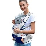 ベビーキャリア、 LMRONG ベイビーヒップシートキャリア完全に通気性のあるベビーキャリアバックパック8キャリーウェイと取り外し可能なシートと防風ヘッドサポートハットベビー用 (深い青色)