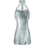 PAINEOMN Vanessa Kensington Costume Silver Dress Women Metallic Dresses Halter Neck Sleeves Mini Dress for Halloween Party