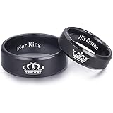 LAVUMO King and Queen Rings for Couples - 2pcs His Hers Stainless Steel Matching Ring Sets for Him and Her - Promise Engageme