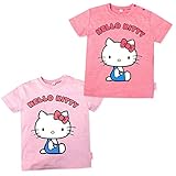 (ライトピンク/95cm)子供服 女の子 Tシャツ 半袖 HELLO KITTY ハローキティ ロゴプリント スナップボタン タグ装飾 女児 ベビー