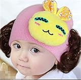帽子 ベビー　キャップ キッズ　子供ハット かつら ウィッグ 付き 新生児 女の子 ヘアバンド ヘアアクセサリーイエロー ウサギ ピンク