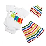 Exdream Unisex Baby Boys Girls Short Sleeve Insect Design Romper Jumpsuit Bodysuit 3Pcs Set [並行輸入品]