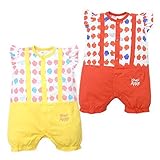 (レッド/80cm) ベビー服 女の子 ロンパース 半袖 Whole ホール りんご柄 サスペンダー風 前開きスナップボタン バックマチ付 女児 ベビー