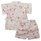 《盛夏 甚平》(ジンベイ) 日本製ベビー女児 リップル生地花総柄衿フリル甚平スーツ 80cm/オフシロ NO.OG-75553