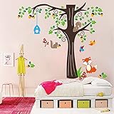 Ferris Store Cartoon Fox Squirrel Animals Forest Tree PVC Removable Baby Room School Wall Stickers A