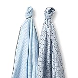 SwaddleDesigns SwaddleDuo, Set of 2 Swaddling Blankets, Cotton Muslin + Premium Cotton Flannel, Past