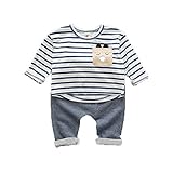 長袖ボーダーTシャツ 無地パンツ 上下セット 犬柄 男の子 ブルーホワイト73cm