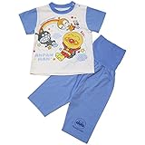 【本体綿100％】2018年 夏物 アンパンマン 天竺 すやすやおやすみ柄 腹巻付き 半袖パジャマ Anpanman サックス◇80cm