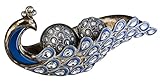 SINTECHNO K-4263B Silver & Blue Bejeweled Pendants Peacock Decorative Bowl with Spheres, 21.25-Inch 