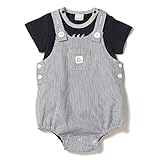 ショートサロペット×ペンギンプリント入りロンパースセット 紺 70
