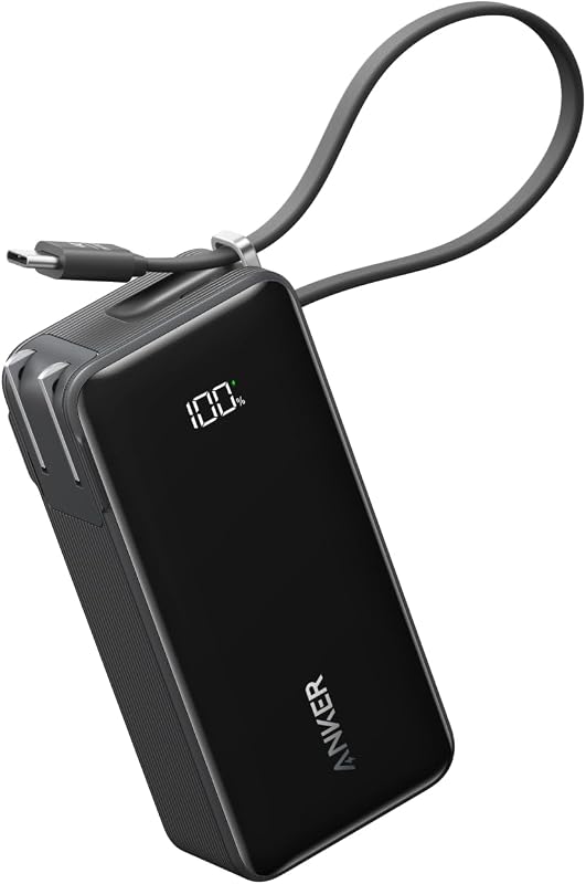 Anker Power Bank (10000mAh, Fusion, Built-In USB-C ケーブル) (10000mAh 30W出力モバイルバッテリー搭載 30W出力USB充電器) / LEDディスプレイ搭載/ケーブル一体型/コンセント一体型/折りたたみ式プラグ 1台3役 / iPhone 17 / 16 / 15 Android iPad その他各種機器対応 (ブラック)