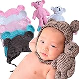 テディベア ＆ ニット帽 セット 0～3ヶ月用〈Lollypops!!!オリジナル〉≪ 新生児 フォト ニューボーン フォト Newborn スタジオ 撮影 小物 衣装 ≫(ホワイト,0-3カ月（ワン