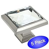 Cosmas 5883sn-cサテンニッケルキャビネットハードウェアSquareノブwithクリアガラス – 1 – 1 / 4 "正方形 5 Pack シルバー 5883SN-C - 5 Pack