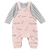 Famuka春夏 新品 ベビー服ズボン吊りサロペット 可愛い魚プリントロンパース (ピンク, 80)