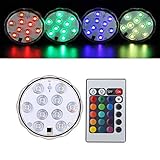 防水16色潜水ライト イルミネーション 水中照明 電池式RGB LEDライト リモコン付き 花瓶 金魚鉢 水槽 ハロウィン 誕生日会やパーティーなどの飾り クリスマス飾り LEDライト 4個入り