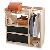 LOWYA （ロウヤ） 【 お絵描き黒板付 】 収納 ランドセルラック 引出し2杯 キャスター付下段引出し 角丸加工 ハンガーラック キッズ収納 ナチュラル/ブラック おしゃれ